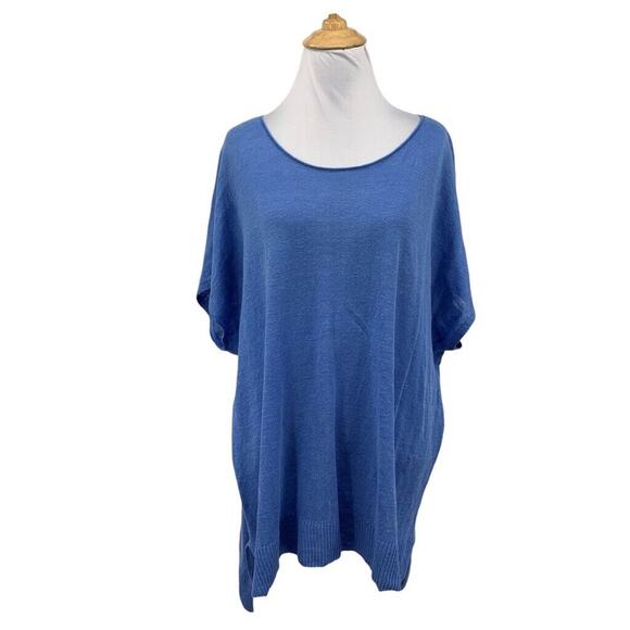 Eileen Fisher Tunic Womens L Large Blue Linen Oversized High Low Lagenlook Top - Picture 1 of 10